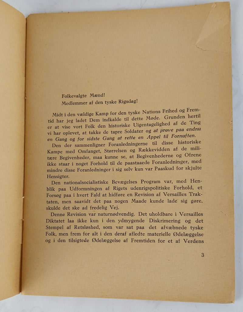 Adolf Hitlers tale i den tyske rigsdag. Den 19. Juli 1940