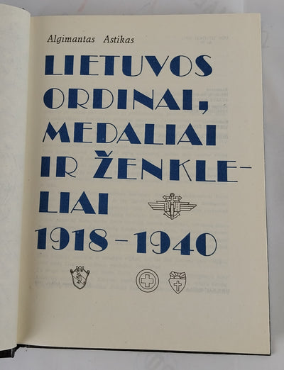 Lietuvos Ordinai, Medaliai Ir Zenkleliai 1918 - 1940.