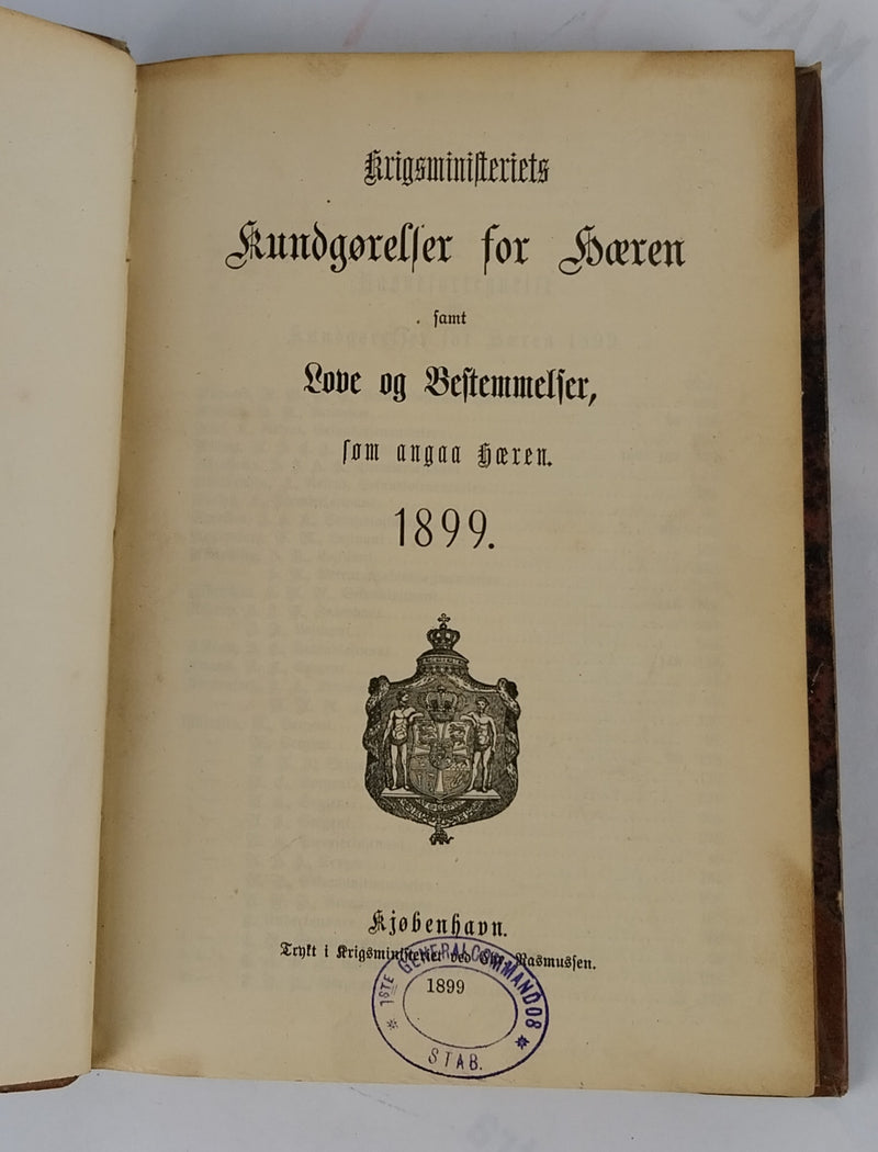 Kundgørelser for Hæren samt Love og Bestemmelser som angaa Hæren. 1899