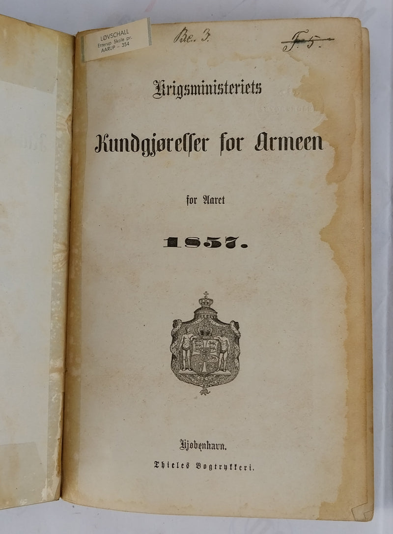 Krigsministeriets Kundgjørelser for Armeen for Aaret 1857